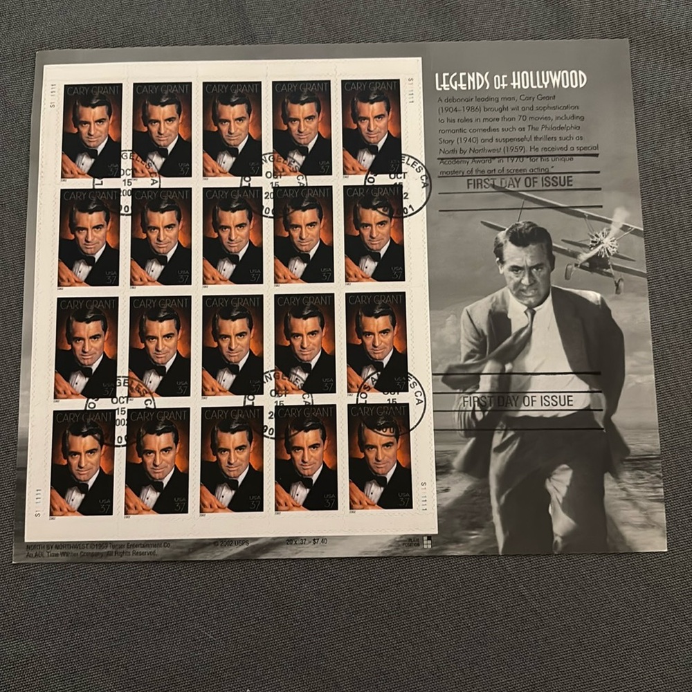 Collectable Stamps Cary Grant Legends of  Hollywood Stamps. First Day of Issue.
